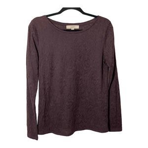 Ann Taylor Loft Womens Medium Purple Semi Sheer Lace Long Sleeve Shirt EUC
